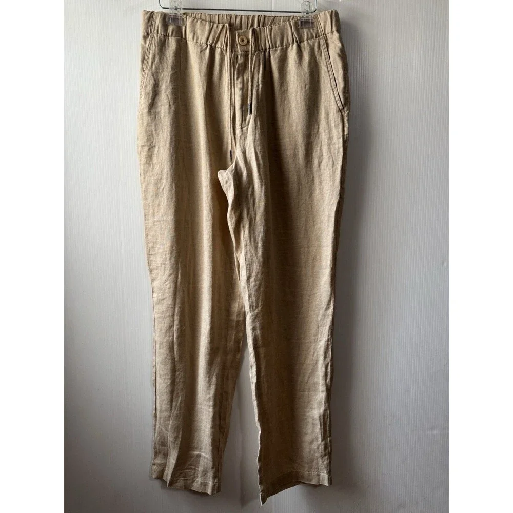 Quince Women's 100% European Linen Pants Driftwood Beige Size Medium Pockets